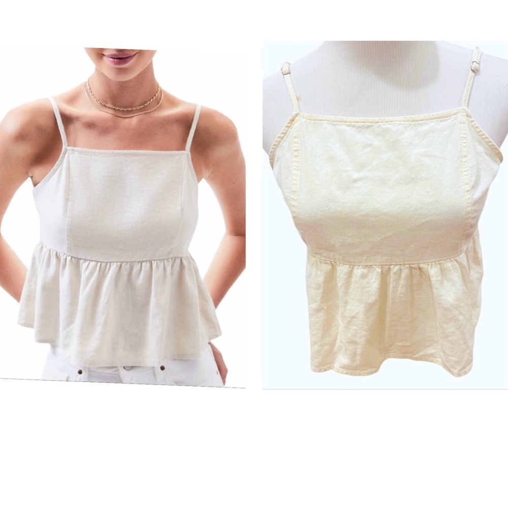 Pacsun LA Hearts Linen Tie Back Top Pastel Yellow S Tank Cropped